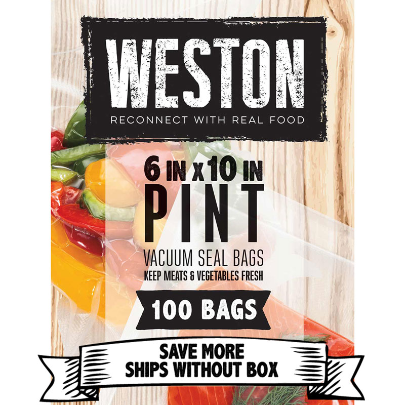 Weston® Vacuum Sealer Bags, 6 in x 10 in, 100 Pre-Cut Bags (30-0106-K)