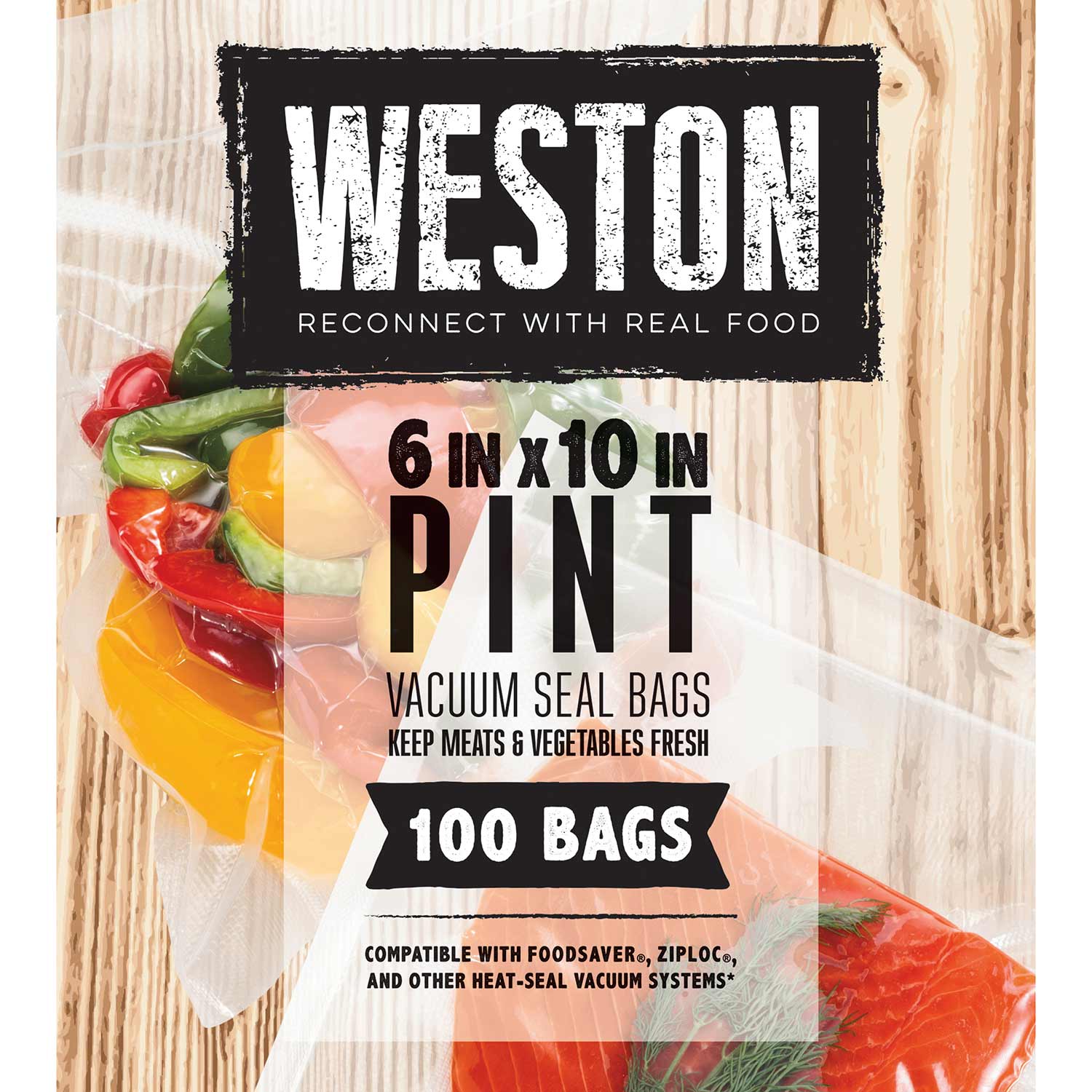Weston® Vacuum Sealer Bags, 6 in x 10 in, 100 Pre-Cut Bags (30-0106-W)