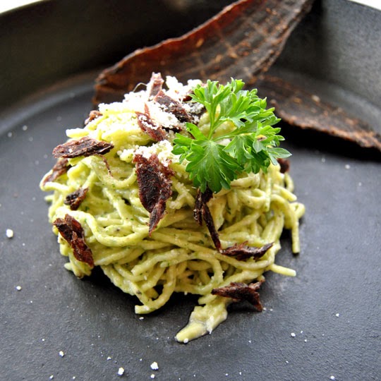 Pasta Carbonara with Cardamom-Clove Jerky