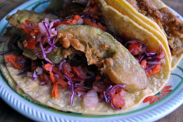 Recipe - Beer Battered Avocado Tacos with Ginger-Carrot Salsa