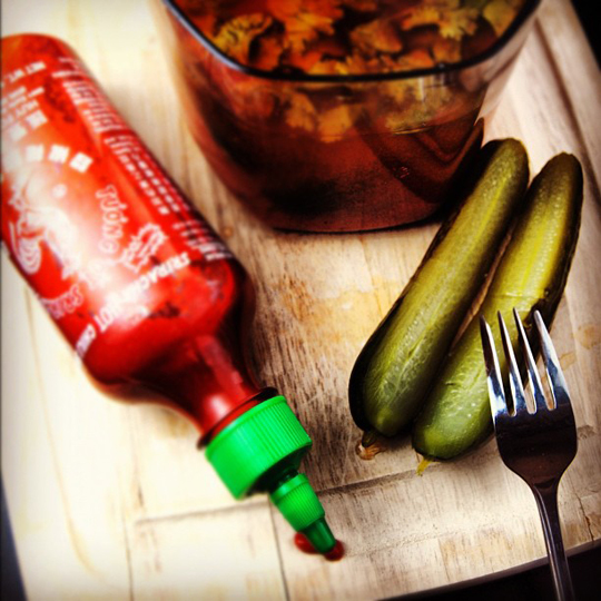 Sriracha Flash Pickles in Weston Vacuum Canisters