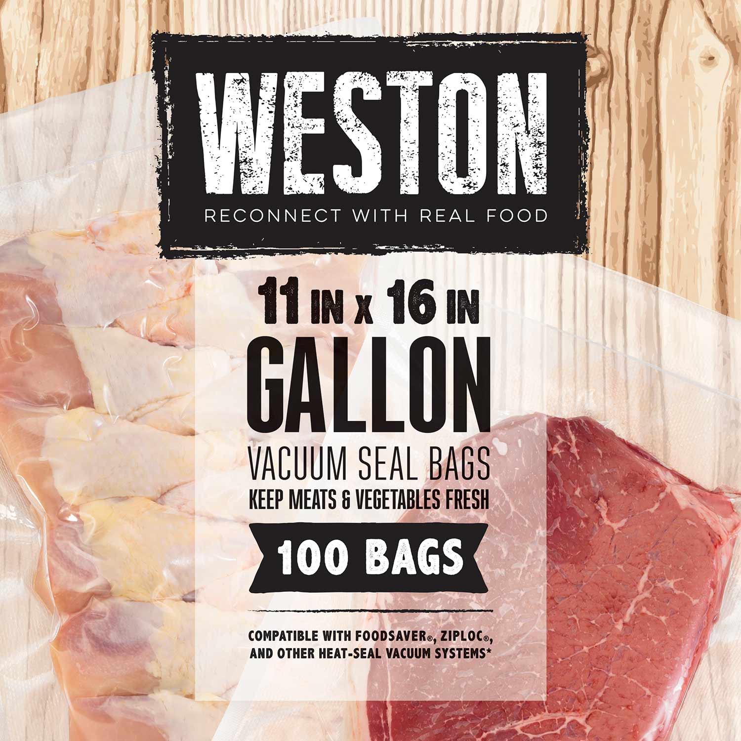 Weston® Vacuum Sealer Bags, 11 in x 16 in, 100 Pre-Cut Bags (30-0102-W)