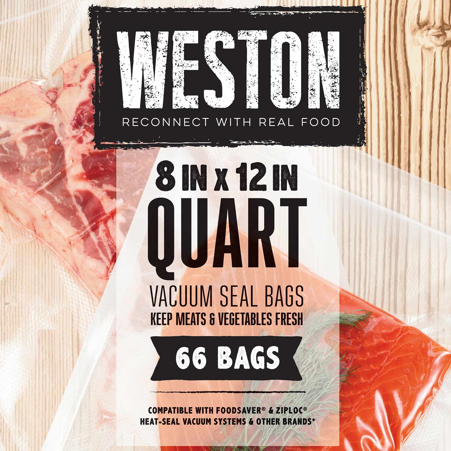 Weston® Vacuum Sealer Bags, 8 in x 12 in, 66 Pre-Cut Bags (30-0110-W)