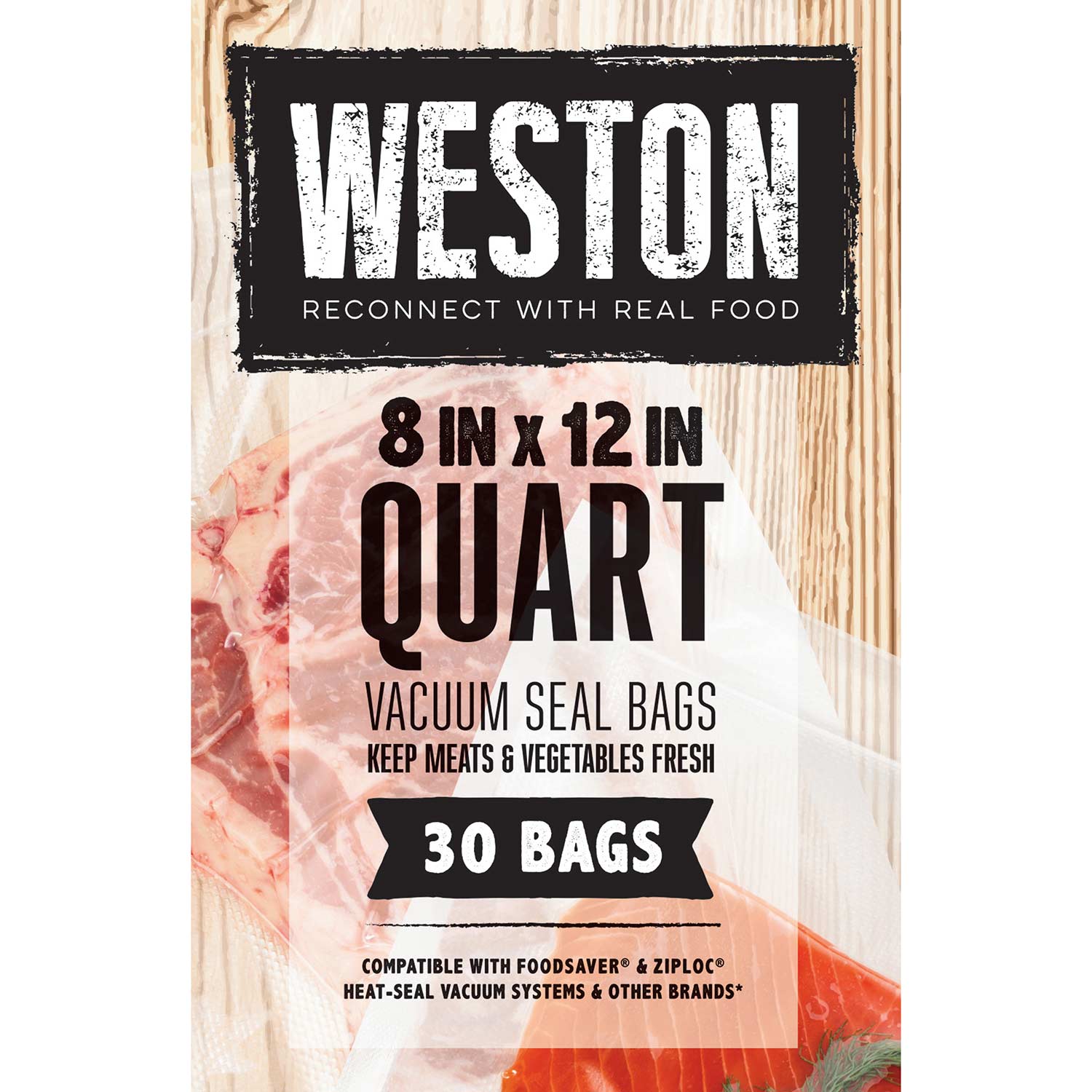Weston® Vacuum Sealer Bags, 8 in x 12 in, 30 Pre-Cut Bags (30-0111-W)