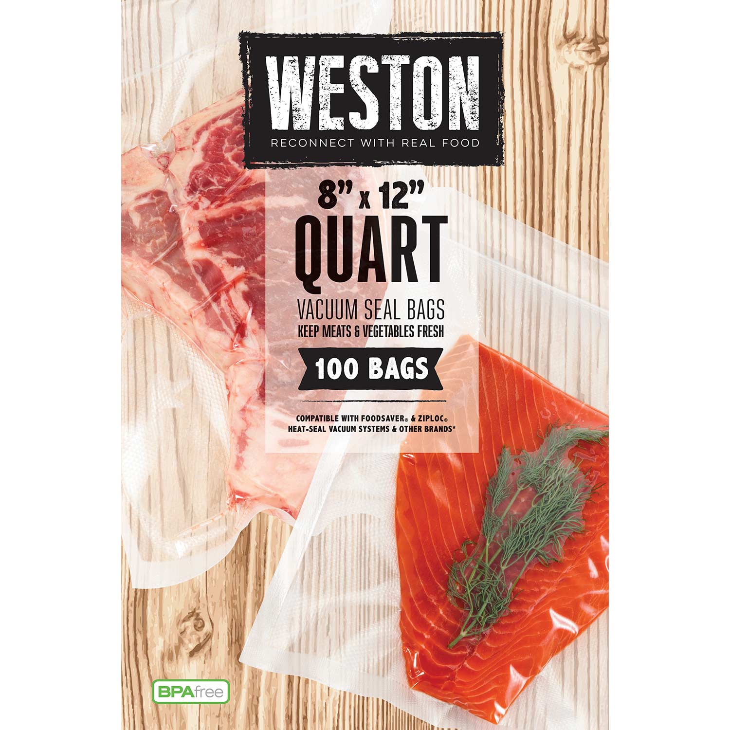 Weston® Vacuum Sealer Bags, 8 in x 12 in, 100 Pre-Cut Bags (30-0101-W)