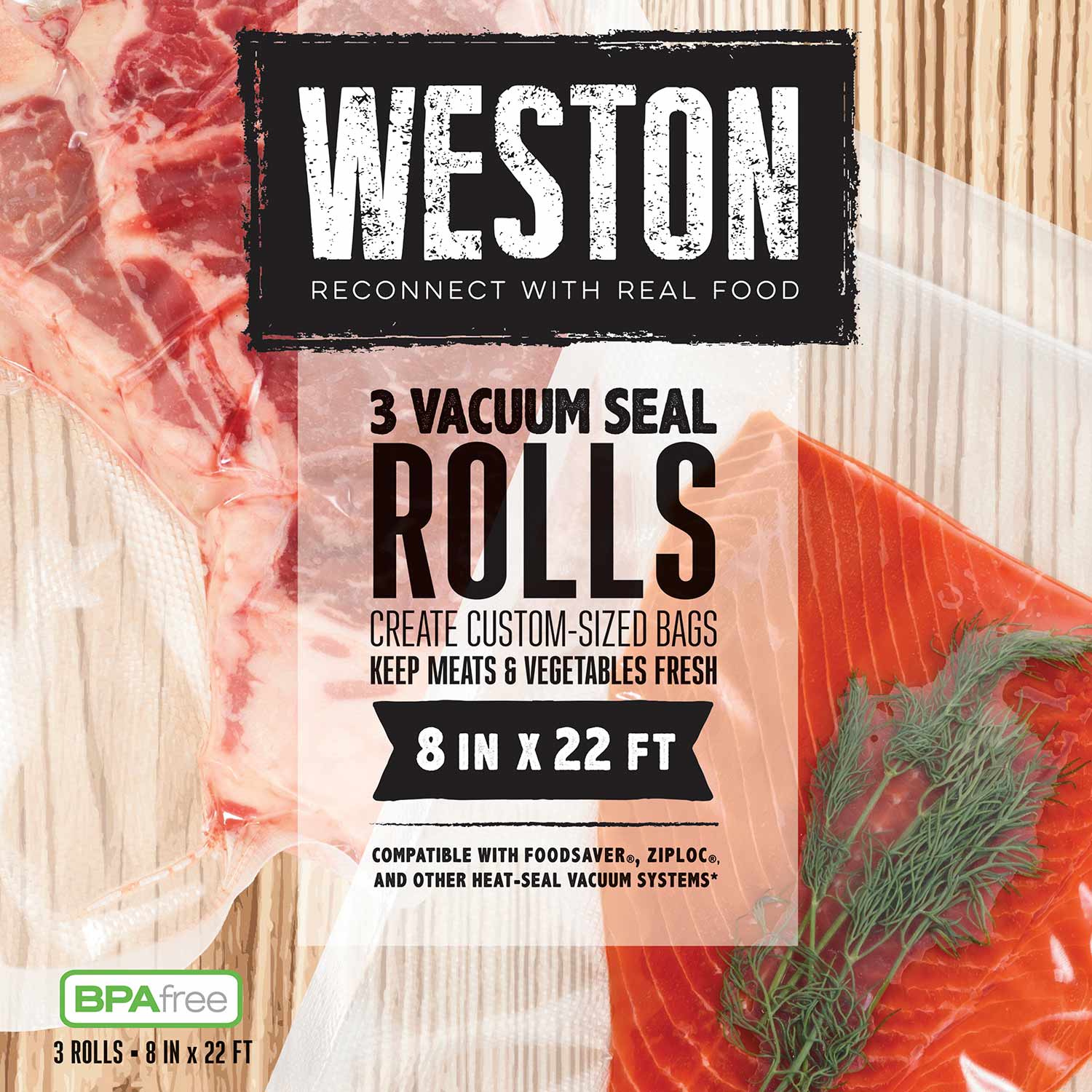 Weston® Vacuum Sealer Bags, 8 in x 22 ft Roll 3-Pack (30-0201-W)