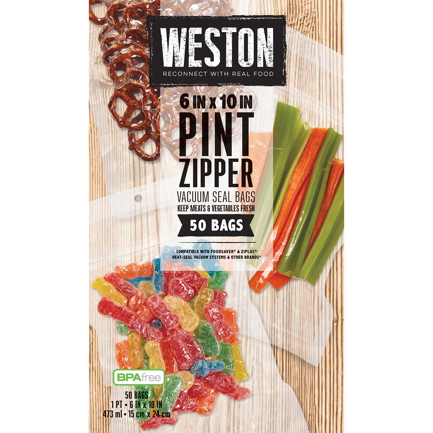 Weston® Vacuum Sealer Bags, 6 in x 10 in, 50 Zipper Seal Pre-Cut Bags (30-0206-W)