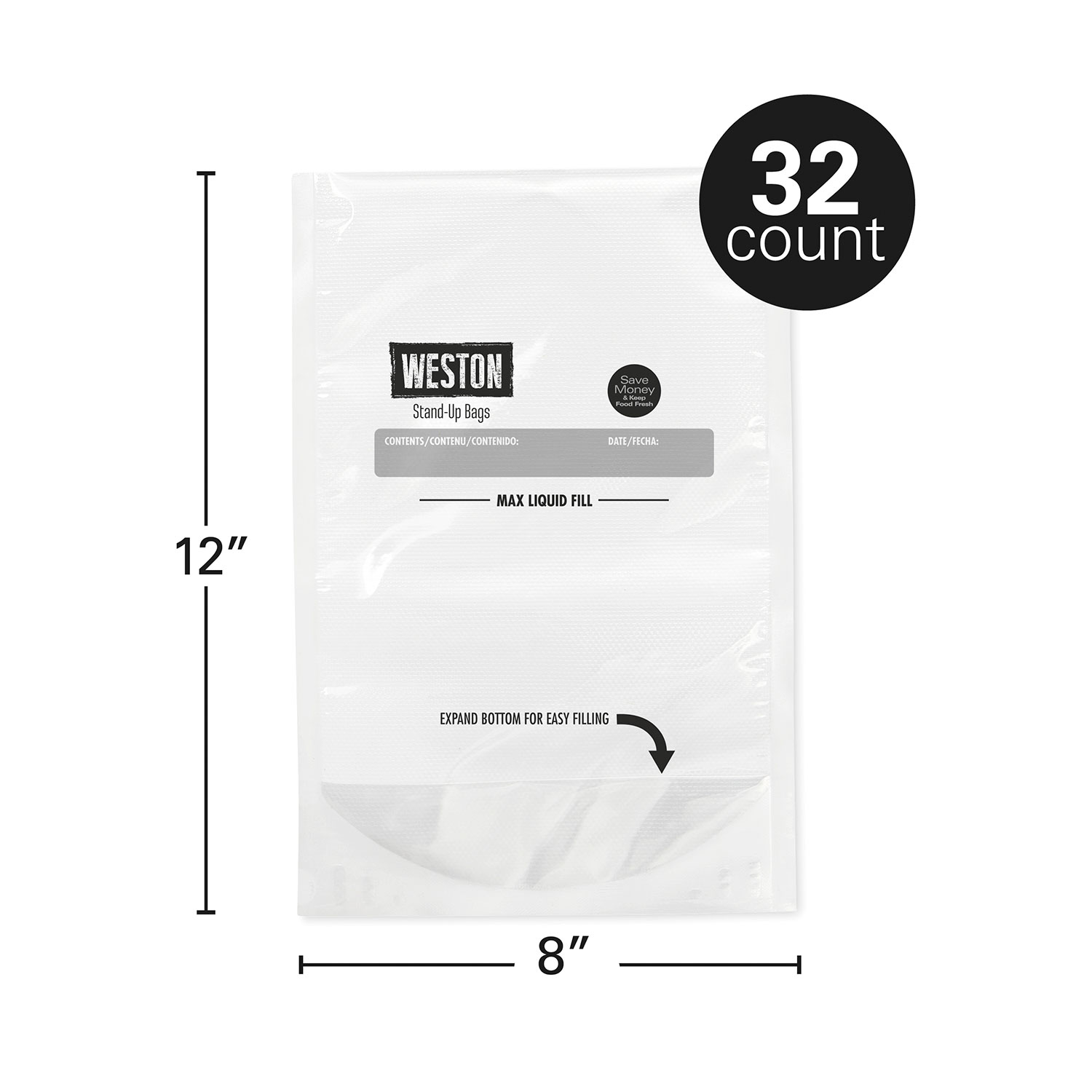 Weston Vacuum Sealer Bags, 8 in x 12 in, 66 Pre-Cut Bags - 30-0110-W